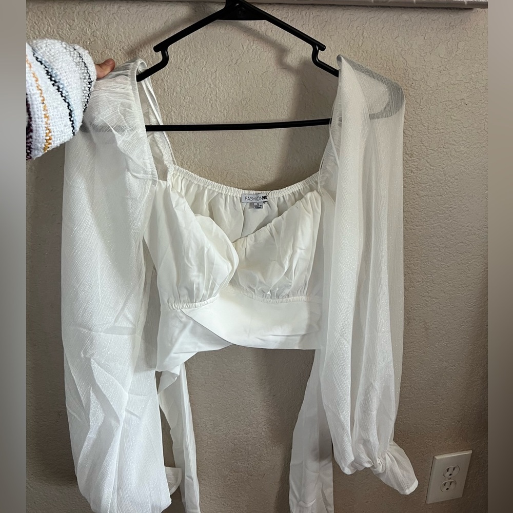 White long sleeve top
